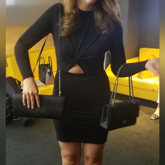 Black long sleeve twist cut out stretch dress (M) - Picture 4 of 5